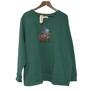 I.b.diffusion Embroidered Sleigh Presents Green Christmas Sweatshirt Size 2X